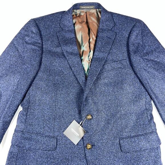 Indichino Custom Made Wool Blazer Sport Coat Heathered Blue Size 43” Chest NEW - Picture 1 of 14
